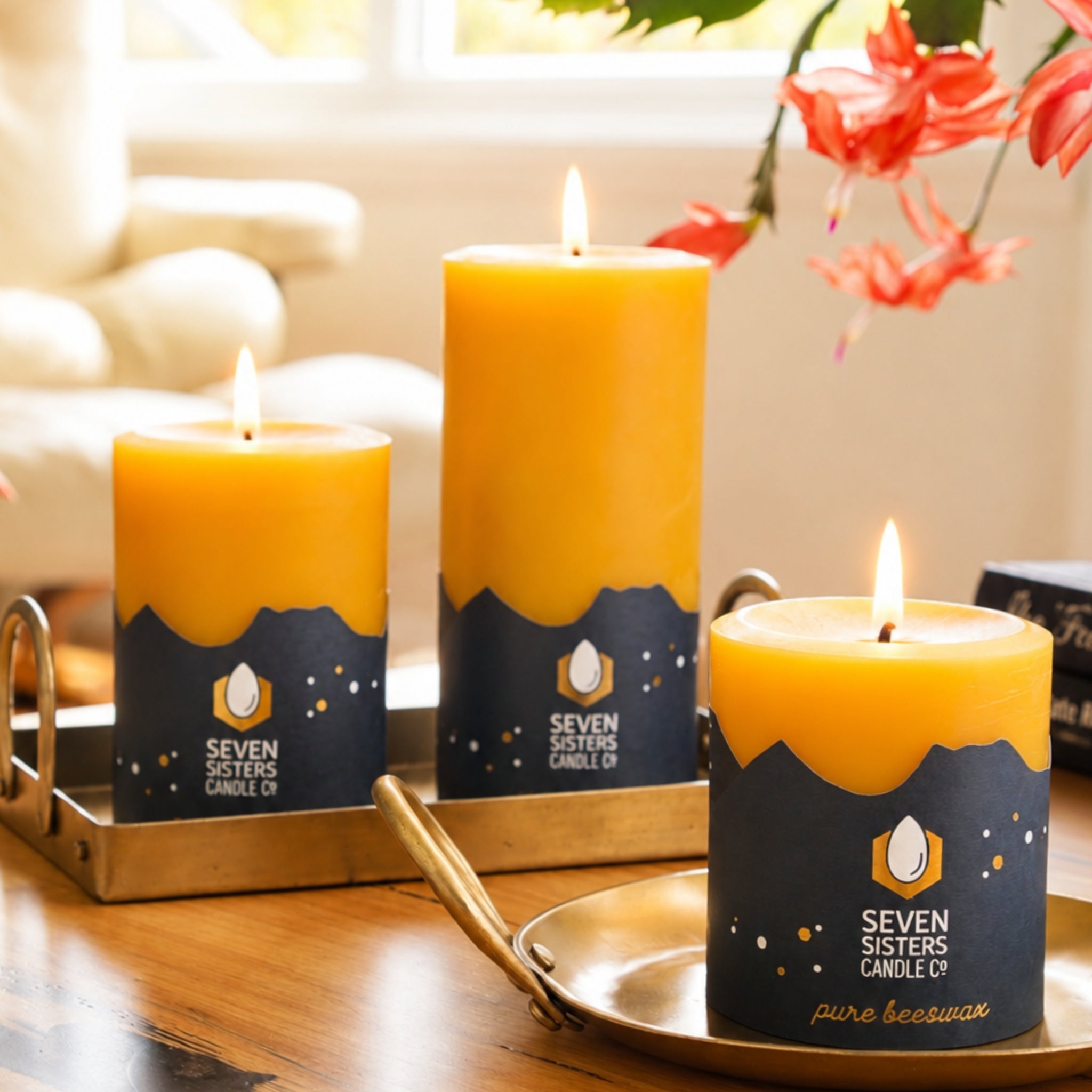 7.5cm Pure Beeswax Pillar Candle Trio - Steady as the Stars